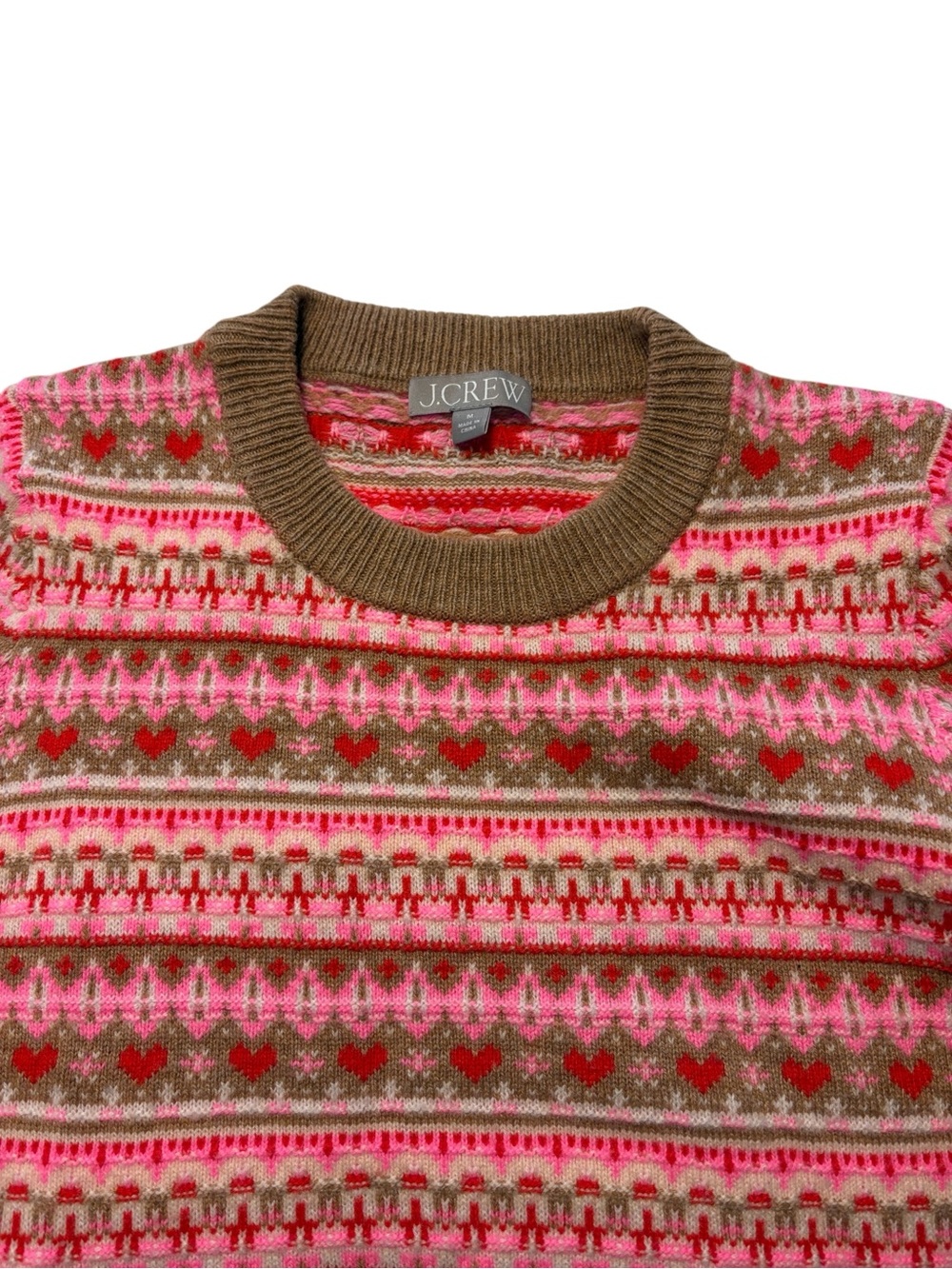 J. Crew Shrunken Fair Isle Crewneck Sweater M Hearts Teacher Valentine's Day - Picture 4 of 8
